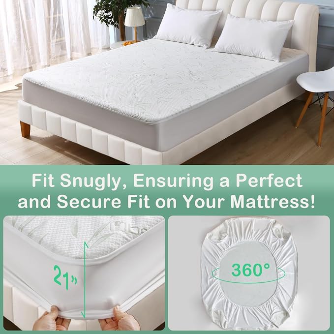 Full Size Mattress Protector Waterproof Mattress Pad Washable Bamboo Rayon - Image 5