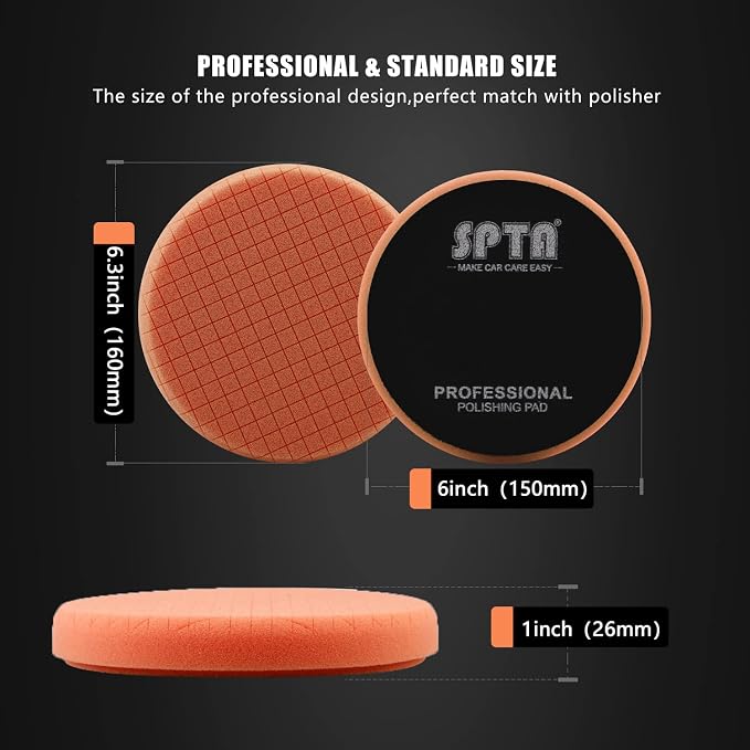 Orange Light Cut Pad, Buffing Polishing Pads, SPTA 3Pcs 6.5 Inch Face - Image 2