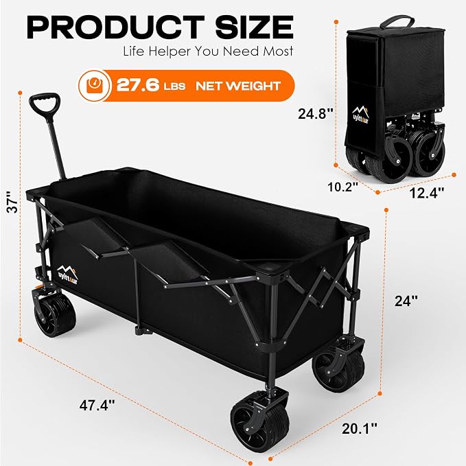 300L Extra Large Collapsible Foldable Wagon, 440lbs Load Capacity 48''L - Image 4