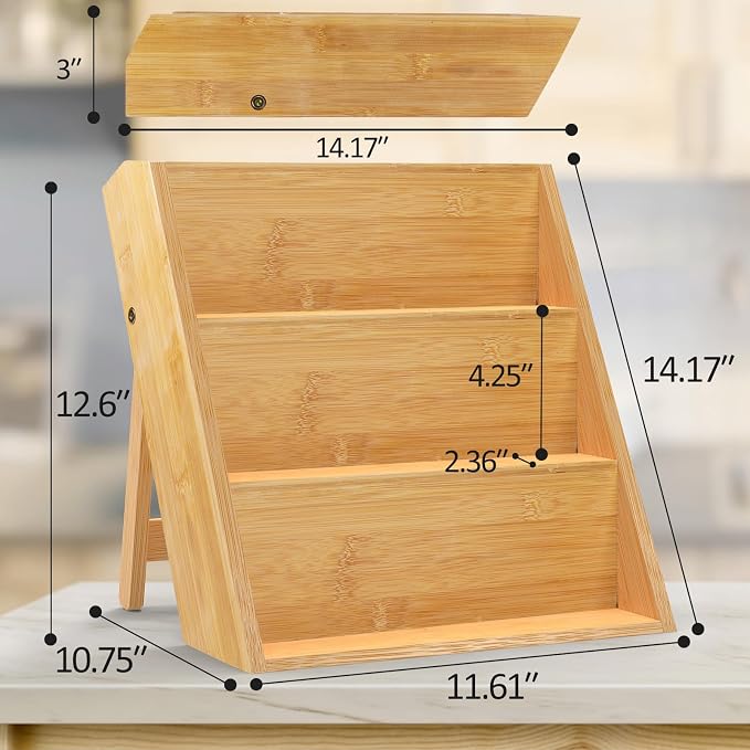 Bamboo Spice Rack Organizer for Kitchen Counter, 3 Tier Foldable Spice Shelf - Image 6