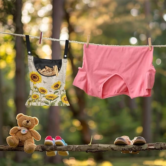 2 Pcs Sunflowers Print Clothespin Bag, Laundry Hanging Bag Fits Clothes Lines - Image 3