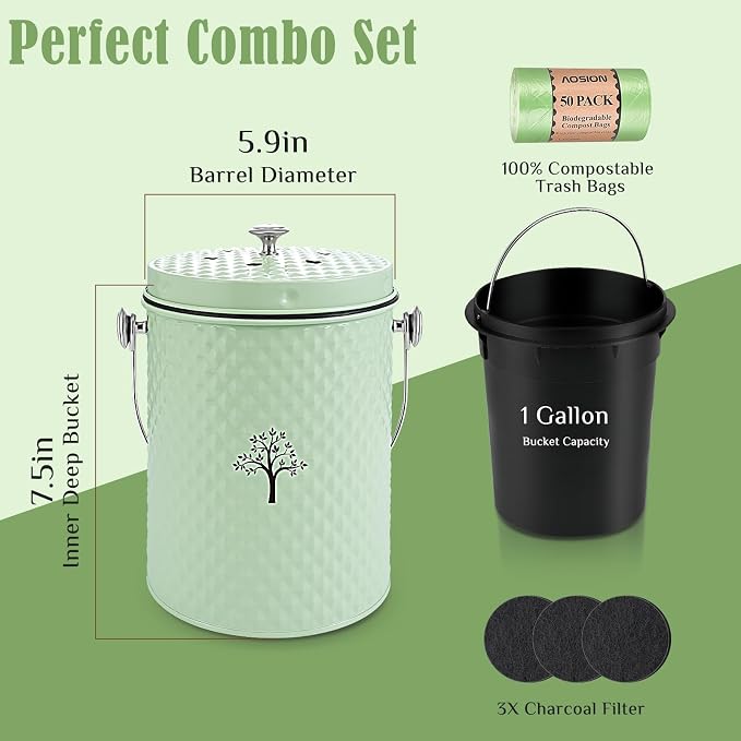 AOSION Countertop Compost Bin Kitchen，Odorless Indoor Compost Bin - Image 3