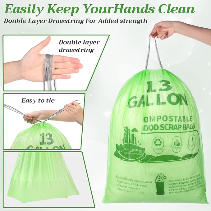 Amyhill 50 Count Compostable Kitchen Trash Bags 13 Gallon Compostable - Image 4