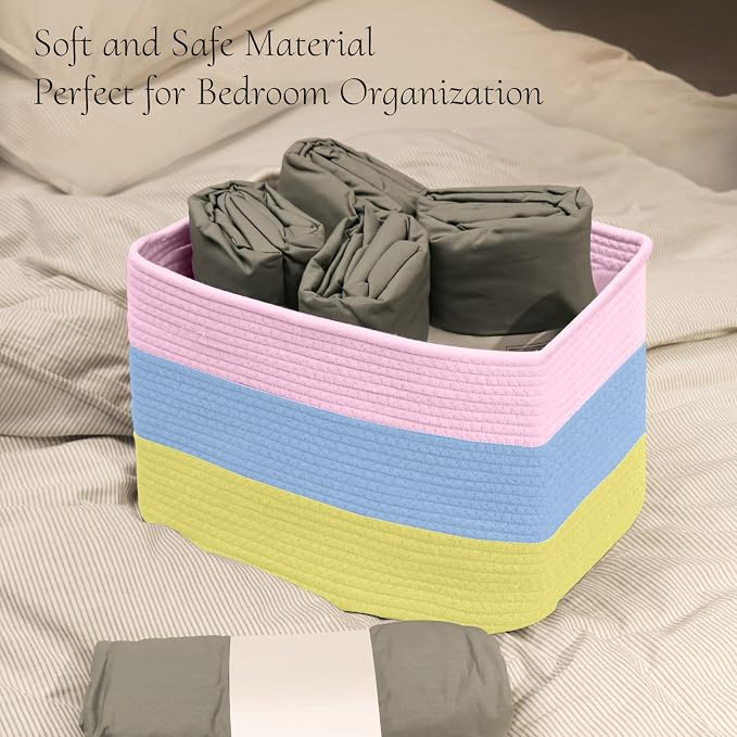 Hopegiver Woven Storage Baskets 15x11x10 Inch, 3 Pack Collapsible Cube Storage - Image 5