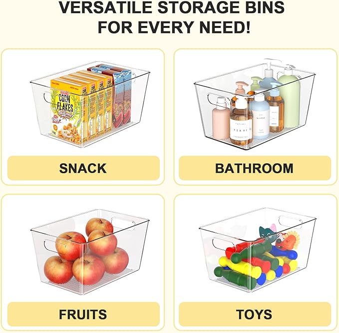Set of 4 Clear Plastic Storage Bins, 2 Large +2 Small Pantry Organizers and - Image 5