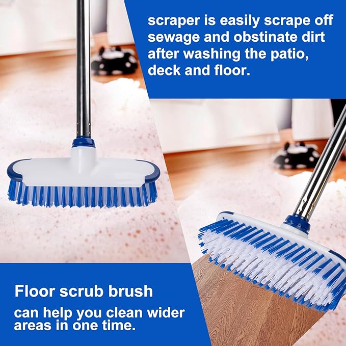 ITTAHO Floor Scrub Brush with Long Handle, 2 in 1 Deck Scrub Brush, Stiff - Image 5