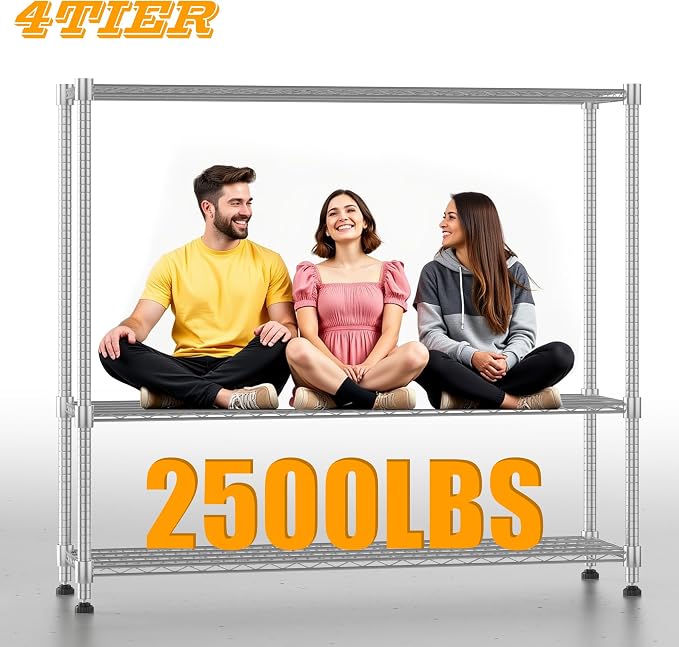 Himimi Storage Shelves with Wheels, 4-Tier Heavy Duty Steel Wire Rack Storage - Image 6
