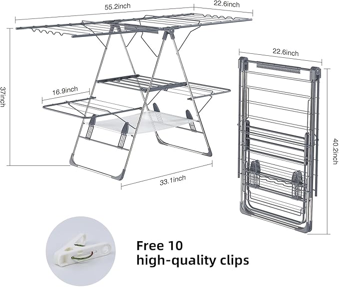 Clothes Drying Rack, Foldable 2-Level Laundry Racks - Image 3