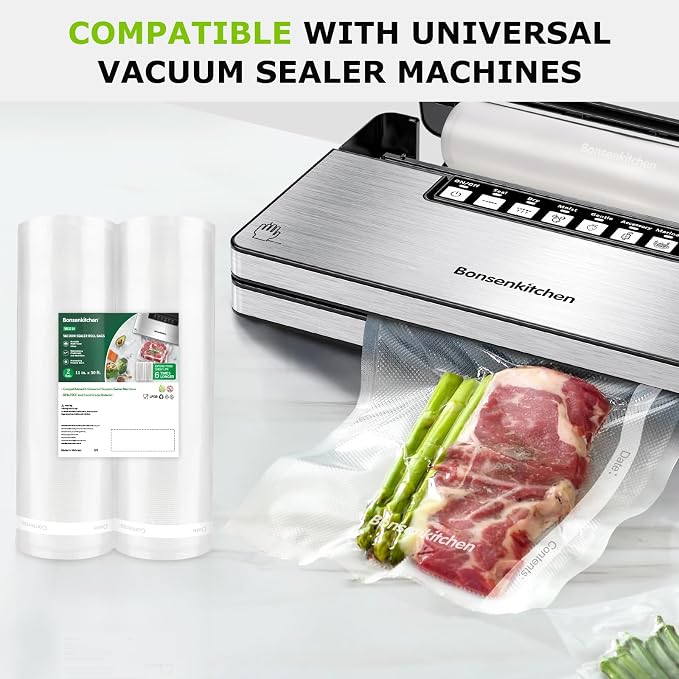Bonsenkitchen Vacuum Sealer Bags, 11 in x 50 ft Rolls 2 Pack Seal Bags - Image 2