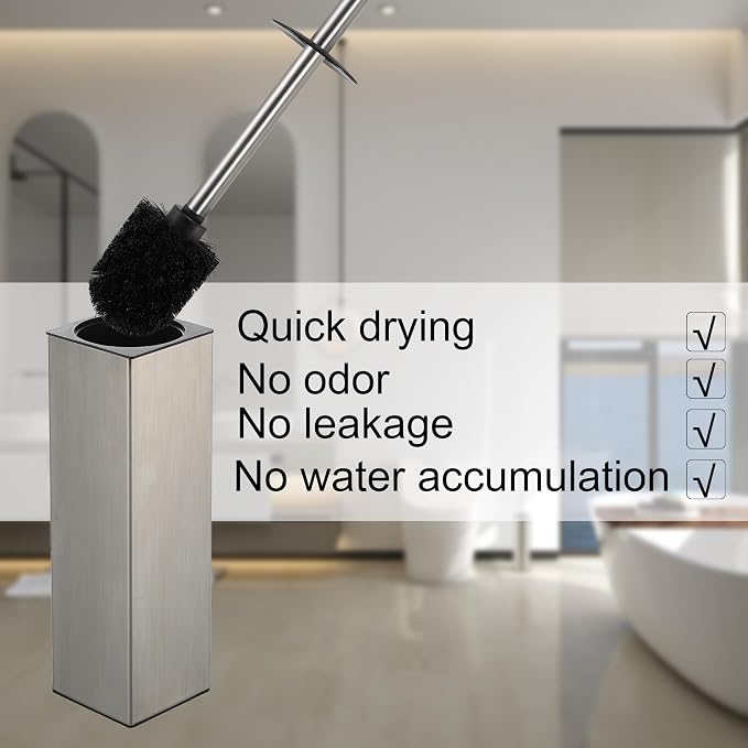 BGL Square Toilet Brush with Holder, Stainless Steel Rubber Painted Toilet Bowl - Image 4
