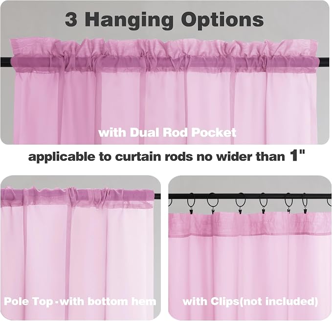 Chyhomenyc Sheer Valances for Windows 2 Pack, Small Window Curtains for Living - Image 4