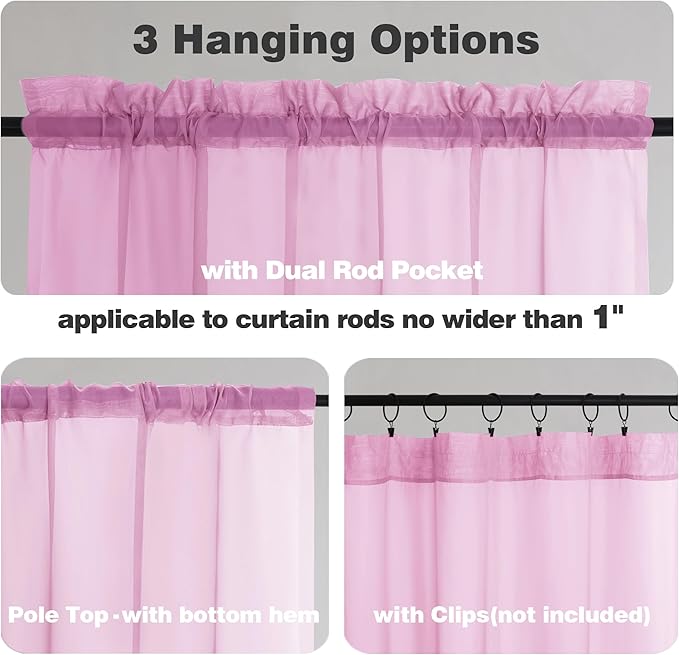 Chyhomenyc Light Pink Sheer Curtains 84 Inch Length 2 Panels, Light Filtering - Image 5