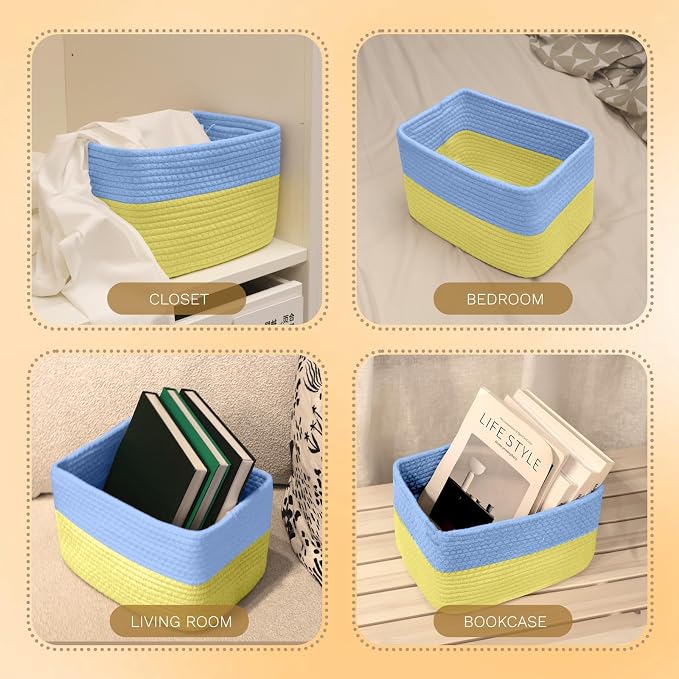 Hopegiver Woven Storage Baskets 11x8x7 Inch, 3 Pack Collapsible Cube Storage Bin - Image 7