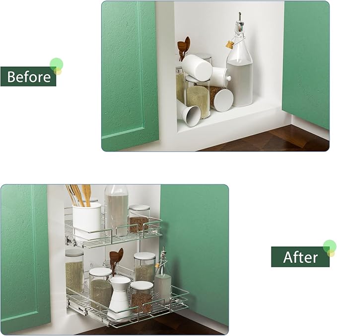 LOVMOR 2 Tier Individual Pull Out Cabinet Organizer 17" W x 21" D, Slide Out - Image 7