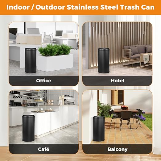 BEAMNOVA Commercial Trash Can 16.5 Gal Open Top Black Outdoor Indoor Garbage - Image 7