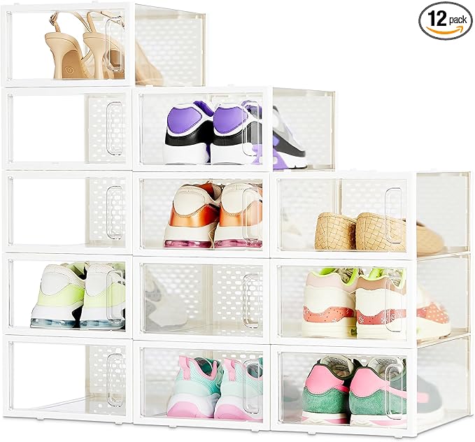 Amazon Basics Stackable and Foldable Clear Shoe Storage Organizer Box by AmazonBasics