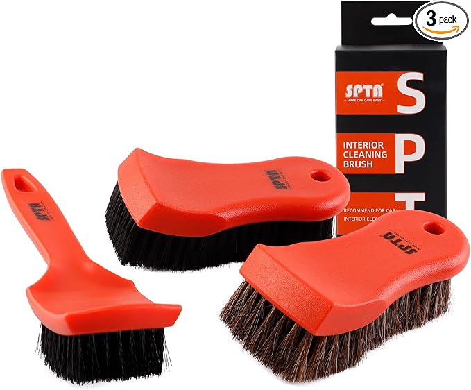 SPTA 3Pcs Car Detailing Brush Kit, Leather & Textile Interior Brush, by SPTA