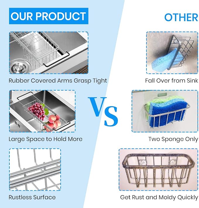 Sink Caddy Sponge Holder Kitchen Sink Organizer Sponge Caddy Expandable 16.06" - Image 5