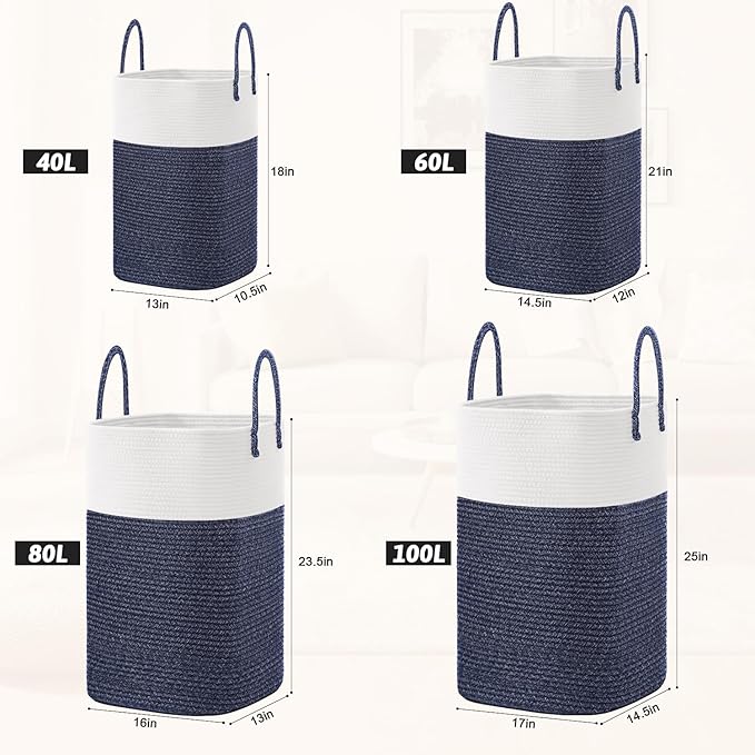 Laundry Basket, Woven Cotton Rope Laundry Hamper, Versatile Storage - Image 3