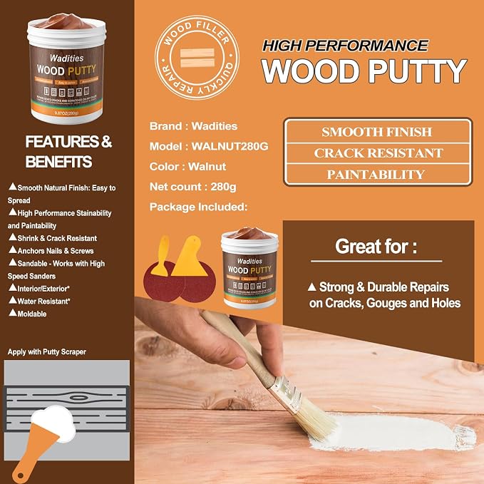 Walnut Wood Filler, Walnut Wood Putty, Paintable Stainable Wood Repair Putty - Image 6