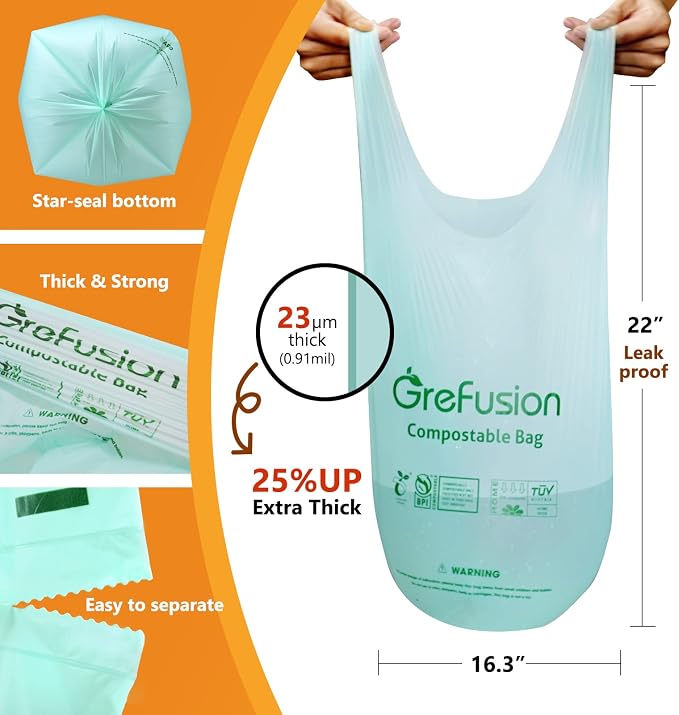 Compostable Trash Bags with handle-tie, Garbage Bags, 2.6 Gallon, Food Waste - Image 5