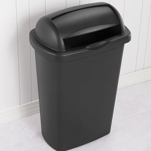 13 Gallon Roll Top Wastebasket – Lift-Open Kitchen Black Trash Can 13 Gallon - Image 4