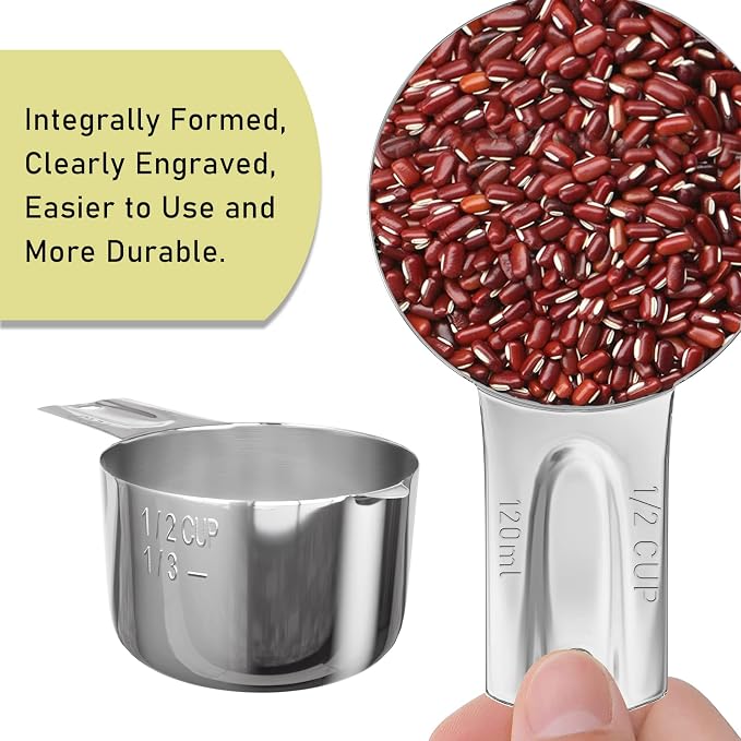 2PCS 1/2Cup Single Measuring Cup, Stainless Steel Measure Scoop, Metric and US - Image 3