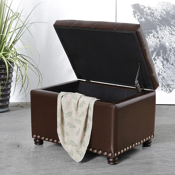 24'' Leather Storage Ottoman Rectangular Foot Rest Stool - Image 4