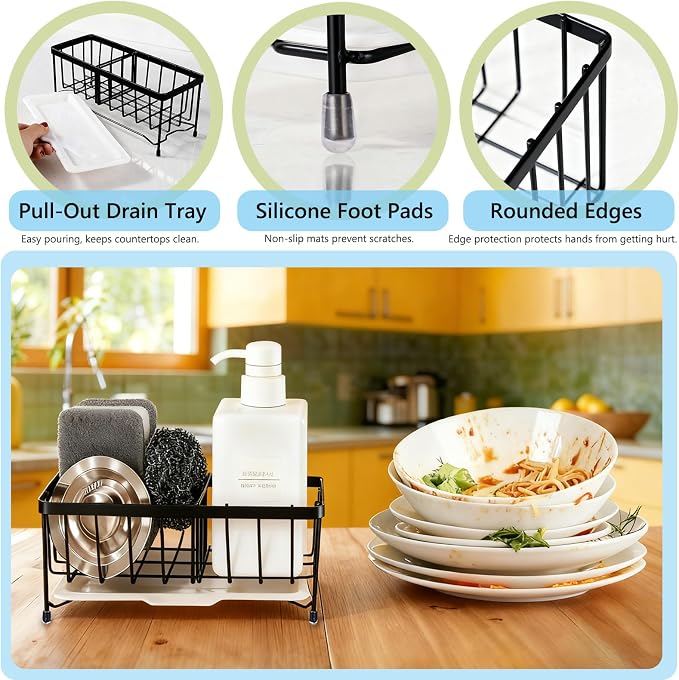 Kavciva Sink Caddy Sponge Holder, 304 Stainless Steel Dish Brush Holder - Image 5