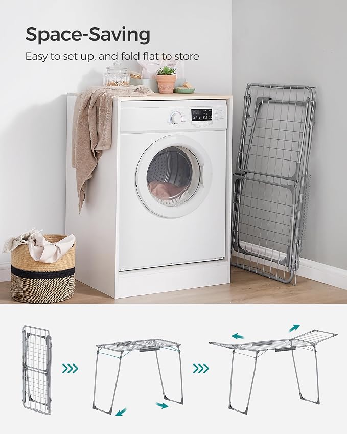 SONGMICS Clothes Drying Rack Foldable, Gullwing Laundry Drying Rack, - Image 5