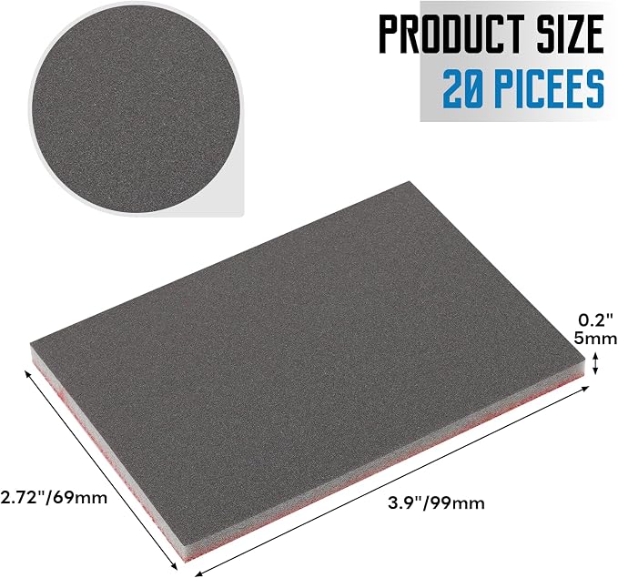 20 Pack 800 Grit Sanding Sponge, 3 x 4 Inch Soft Foam Sanding Block Wet Dry - Image 2