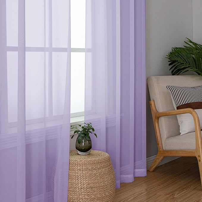 Chyhomenyc Lilac Sheer Curtains 96 inches Long 2 Panels, Light Filtering Soft - Image 2