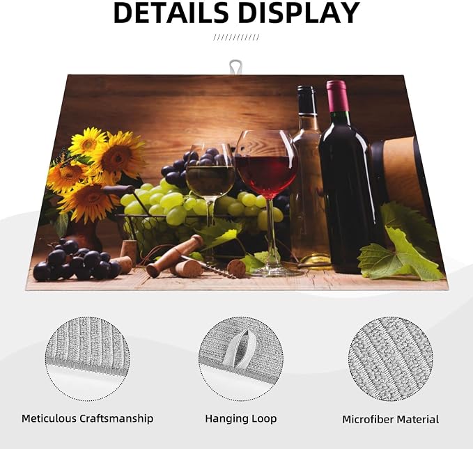 Red Wine Grape Vintage Wooden sunflower Microfiber Absorbent Reversible Dish - Image 4