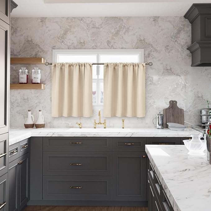 BGment Champagne Curtains for Kitchen Cafe Window 29 x 36 Inch - Image 2