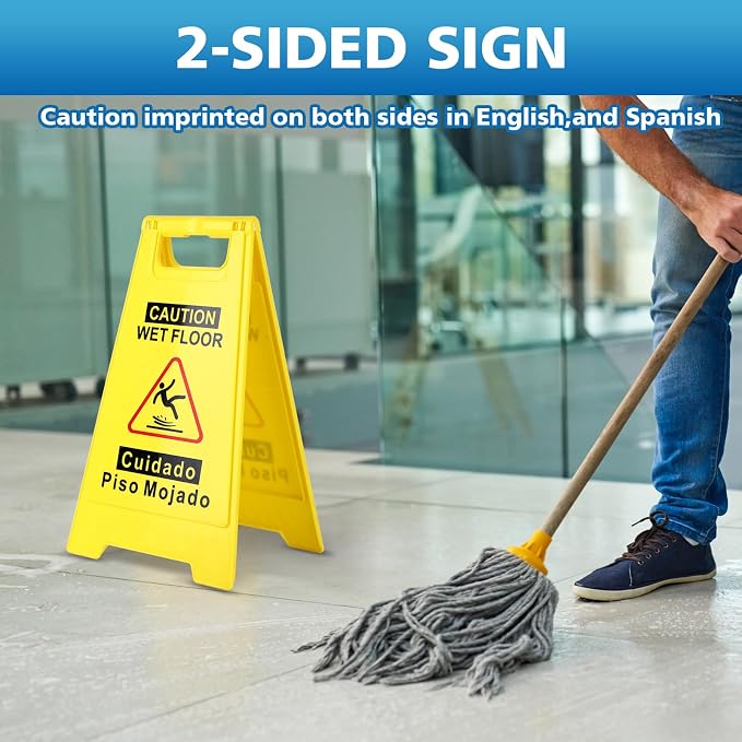 6-Pack Caution Wet Floor Sign, 17.5" Height, Bright Yellow Double-Sided Folding - Image 5