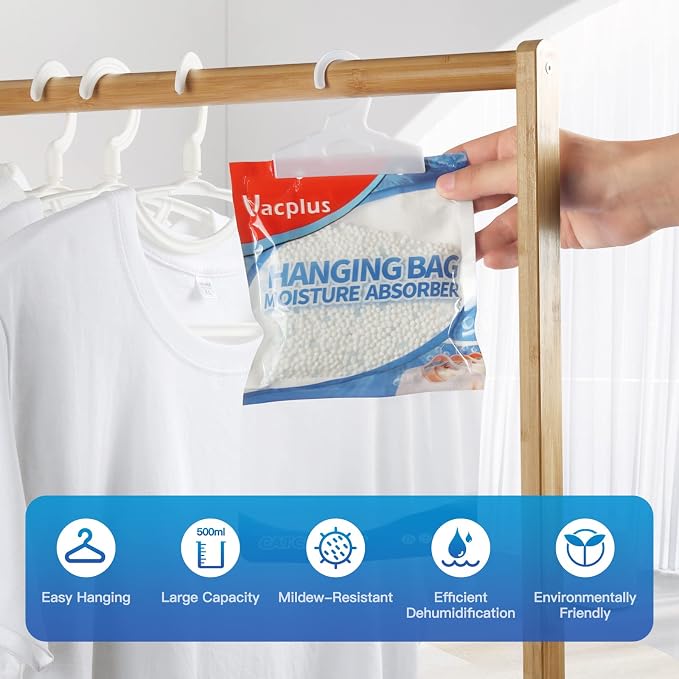 Vacplus Moisture Absorbers, Hanging Closet Dehumidifier Bags, Humidity Packs - Image 4