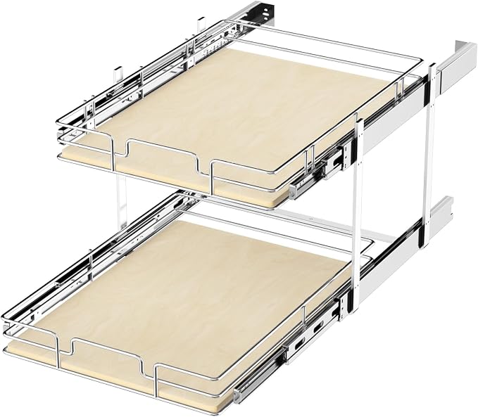 ROOMTEC 2 Tier Individual Pull Out Cabinet Organizer 22½"W x 21½"D, Slide Out by ROOMTEC