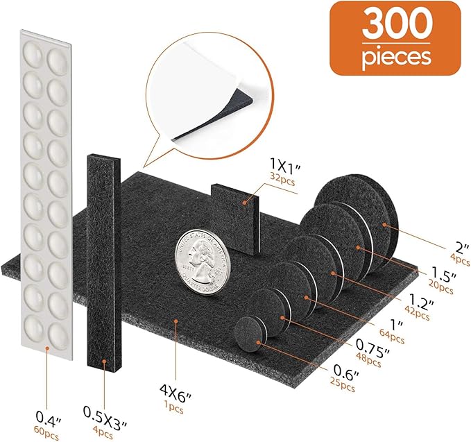Furniture Pads 300 Pieces Felt Furniture Pads Premium Huge Pack, BAIPOK Self - Image 4