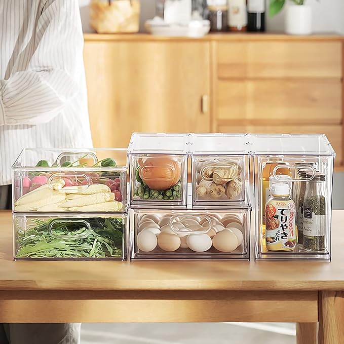 MineSign 4 pack Stackable Refrigerator Organizer Bins Pull-Out Drawers - Image 8