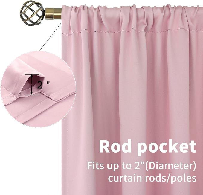 BGment Baby Pink Room Darkening Curtains 45 Inches Long - Image 3