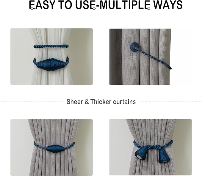 Magnetic Curtain Tiebacks 8 Pack Outdoor Rope Curtain Tie Backs Decorative - Image 5