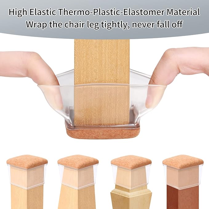Ezprotekt 24 Pcs XL Square Clear Chair Leg Floor Protectors, Silicone Felt - Image 4
