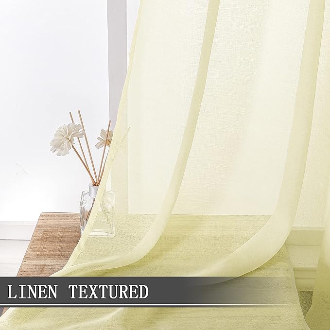 Tollpiz Sheer Curtain Linen Textured Bedroom Curtains Sheer Light Filtering Rod - Image 2