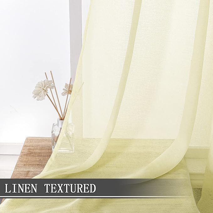 Tollpiz Sheer Curtains Linen Textured Living Room Curtain Sheers Light - Image 2