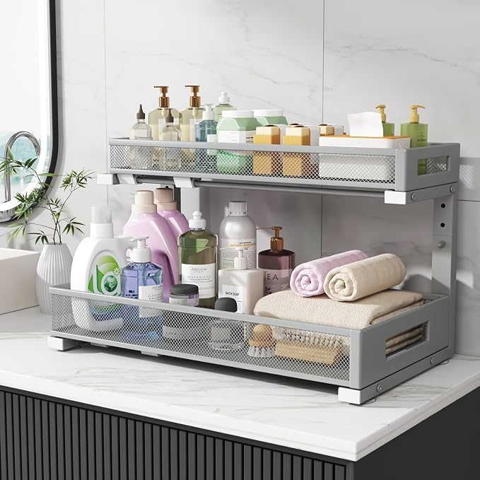 1 Pack 19IN Depth Under Sink Storage Organizer, Large 2-Tier Elegant Mesh Pull - Image 7