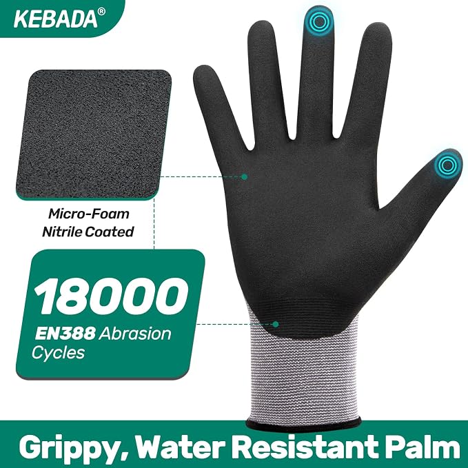 Kebada W2 Micro-Foam Coated Work Gloves, Touchscreen Working Gloves - Image 3