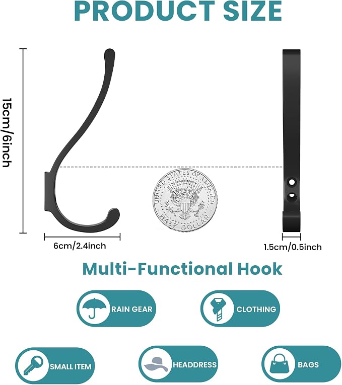 6-Pack Heavy Duty Coat Hooks for Wall Mount - Image 5