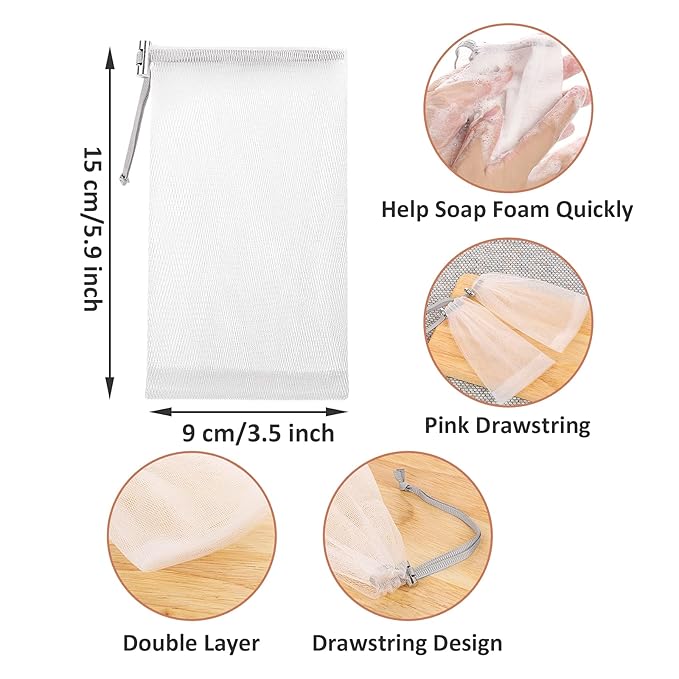 Cobahom 6 Pcs Mesh Soap Bag Mesh Foaming Net Soap Sack Bags Soap Handmade Soap - Image 3