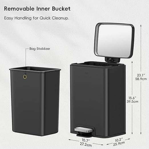 EKO Madison Matte Black 12L / 3.2 Gal Bathroom Trash Can - Image 3
