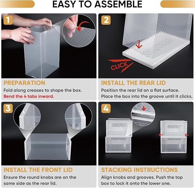 BALEINE 3 Pack Stackable Shoe Storage Boxes Fit Size 11, Thickened Clear Shoe - Image 3